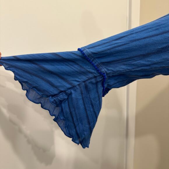 Poupette St. Barth Blue Crinkle Mini Tunic Dress Cover-Up Boho Mermaid Hippie - Picture 5 of 13